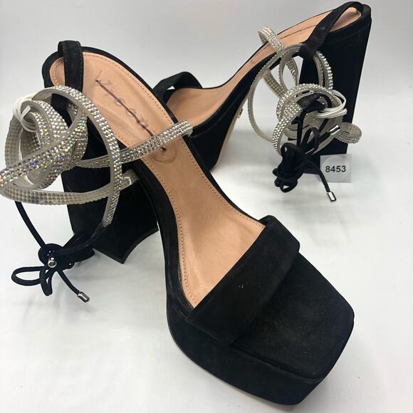 Free People X Vicenza  Everly Suede Platforms Wrap Heels Black Size US 10 - Picture 7 of 10